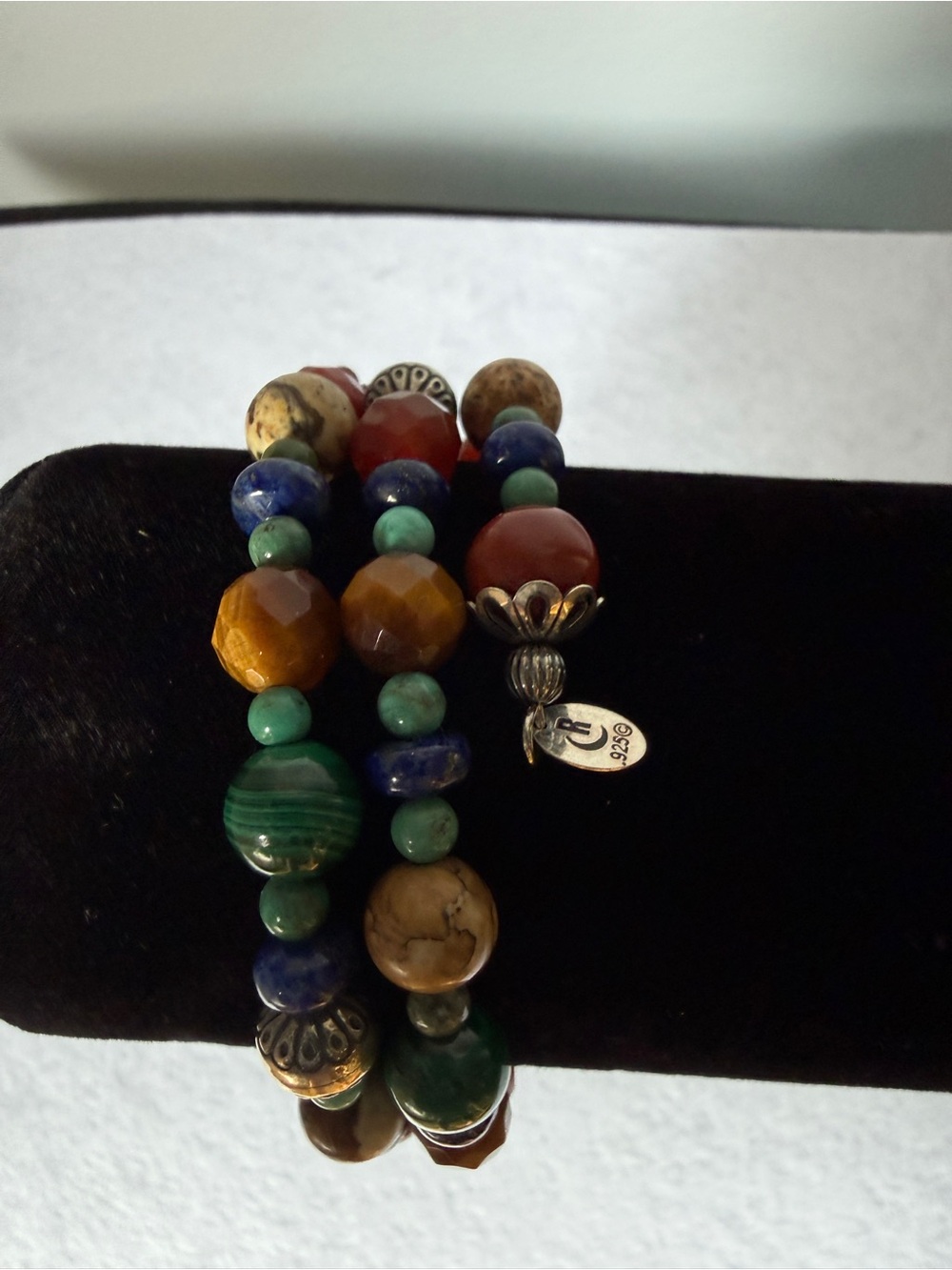 Carolyn Pollack Semi-Precious Gemstone and Silver Beaded Stretch Bracelet